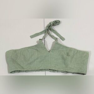 HOI BO Sage Green Linen Crop Top